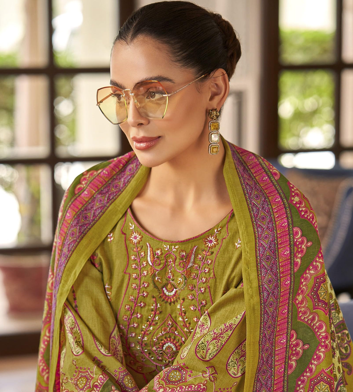 DRAVINAM Trends Women's Unstitched Cotton Suit Dress Material - Pure Cambric Cotton Pakistani Print Embroidered Kameez II Pure Cotton Bottoms II Pure Cotton Dupatta