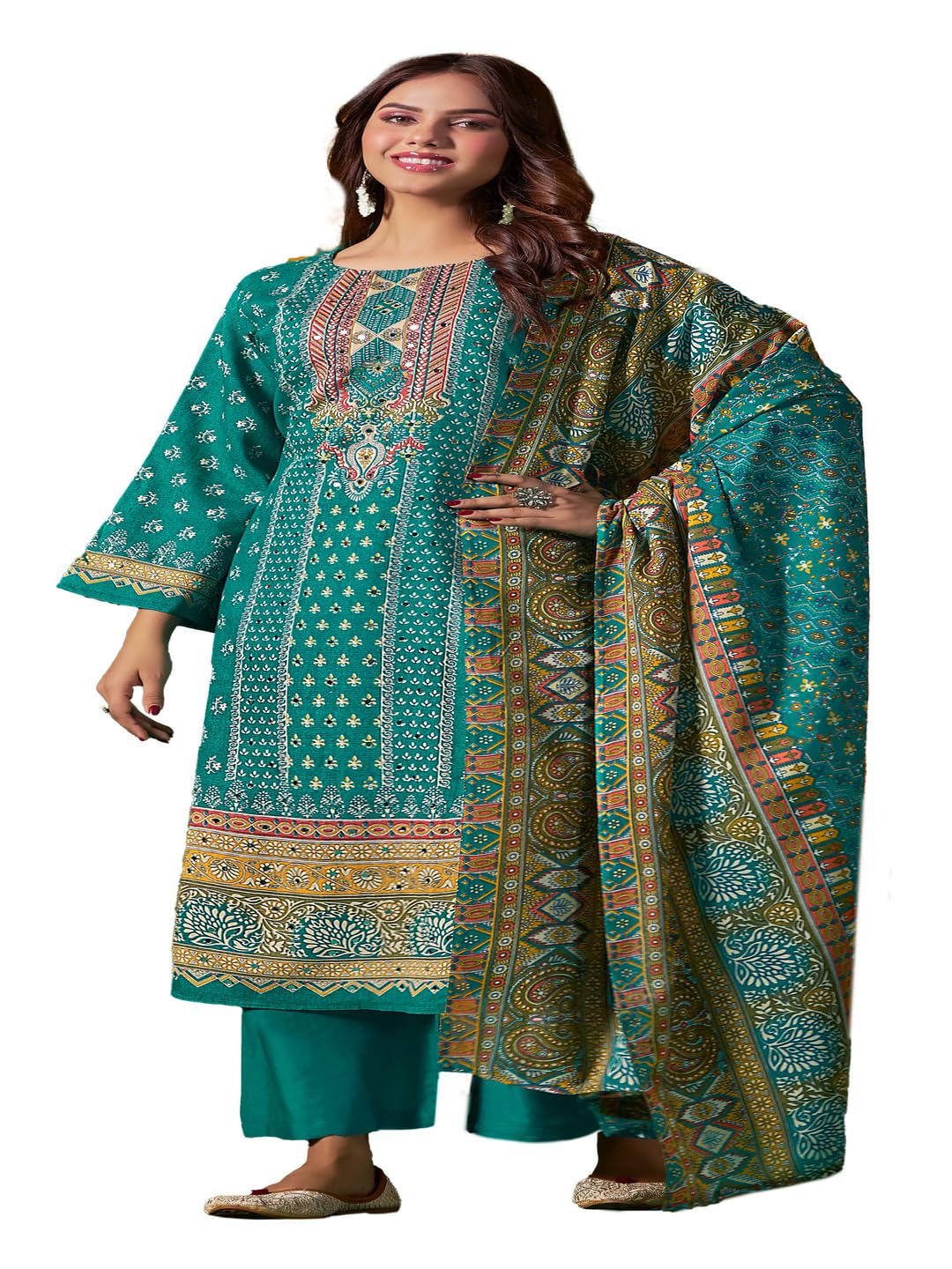 DRAVINAM Trends Women's Unstitched Salwar Suit Dress Material - Cotton Digital Printed Organza Embroidered Kameez II Unstitch Bottoms II Cotton Dupatta