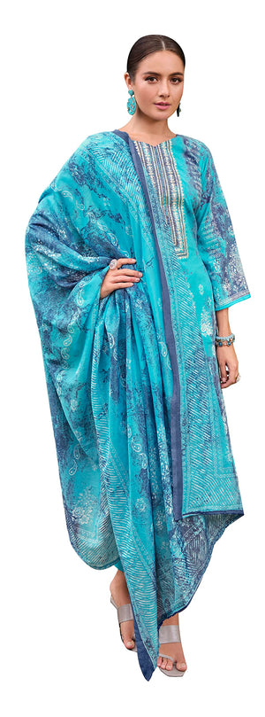 DRAVINAM Trends Unstitched Printed Embroidered Lace Work Cotton Salwar Suits Dress Material with Cotton Dupatta