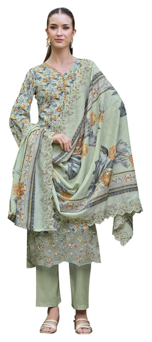DRAVINAM Trends Women's Stitched Digital Print Embroidered Scalloping Cutwork Pure Cotton Kurta Pant Suit Set with Cotton Embroidered Scalloping Cutwork Dupatta (XL / 42)