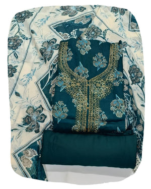 DRAVINAM Trends Women's Unstitched Jaam Cotton Dress Material | Printed Embroidered Unstitched Suit Set with Rayon Bottoms and Printed Dupatta