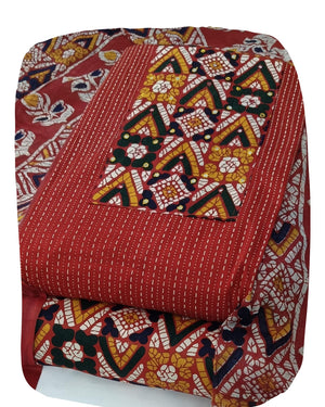 DRAVINAM Trends Women's Unstitched Cambric Cotton Dress Material Salwar Suit Set with Dupatta | Geometric Batik Print & Embellished Neckline (Multicolor)