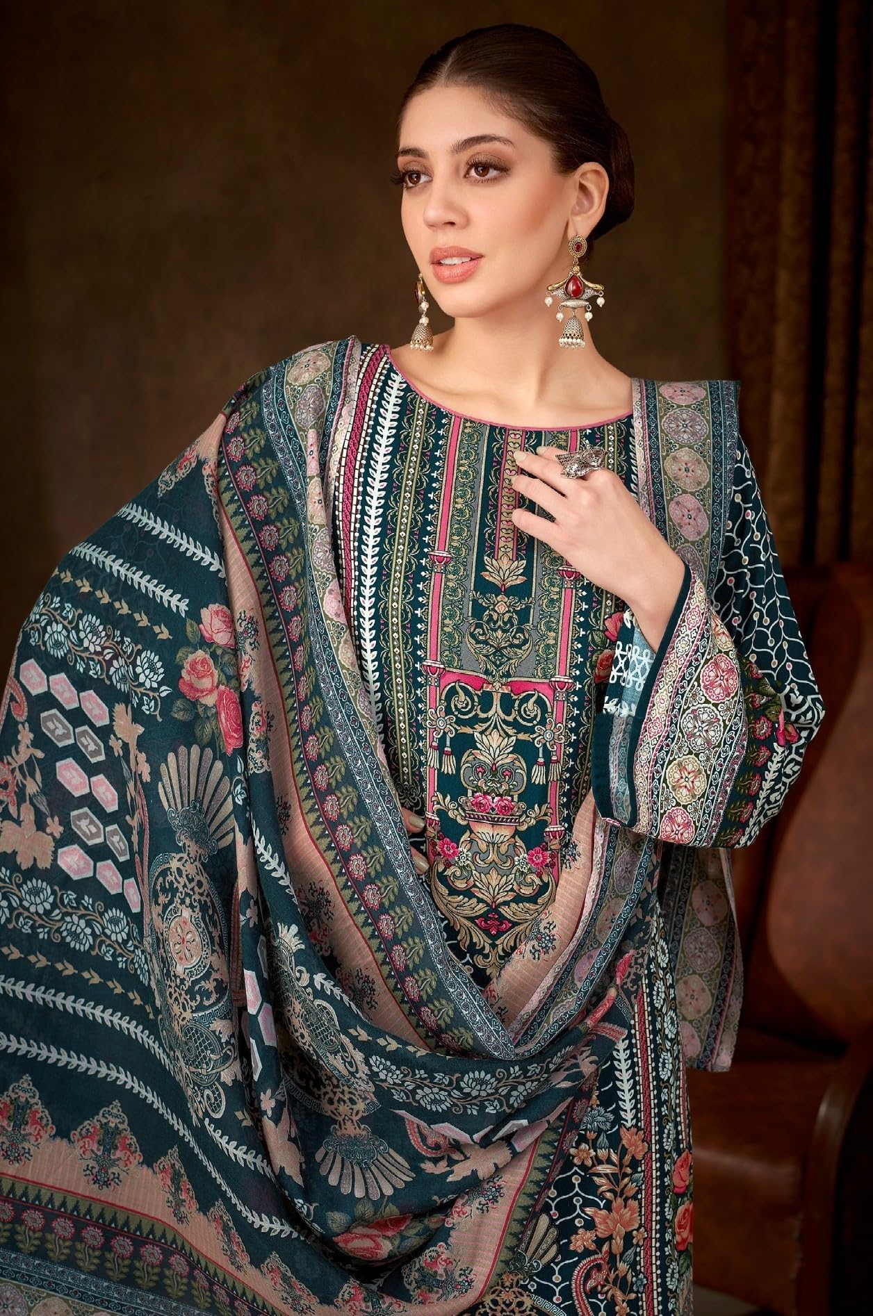 DRAVINAM Trends Women's Unstitched Salwar Suit Dress Material - Cotton Digital Printed Organza Embroidered Kameez II Unstitch Bottoms II Cotton Dupatta
