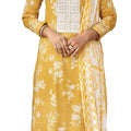 DRAVINAM Trends Women's Unstitched Digital Print Chicken Work Neck Pure Cambric Cotton Palazzo Suit Dress Material with Digital Printed Half Pure Bamber Chiffon Dupatta (Yellow)