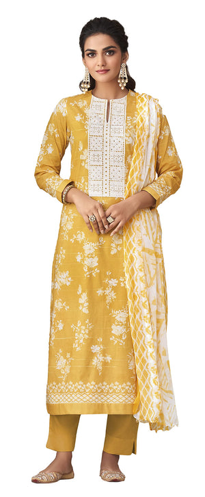 DRAVINAM Trends Women's Unstitched Digital Print Schiffli Chicken Work Pure Cotton Cambric Salwar Suit Dress Material with Digital Printed Bamber Half Pure Dupatta (Pink)
