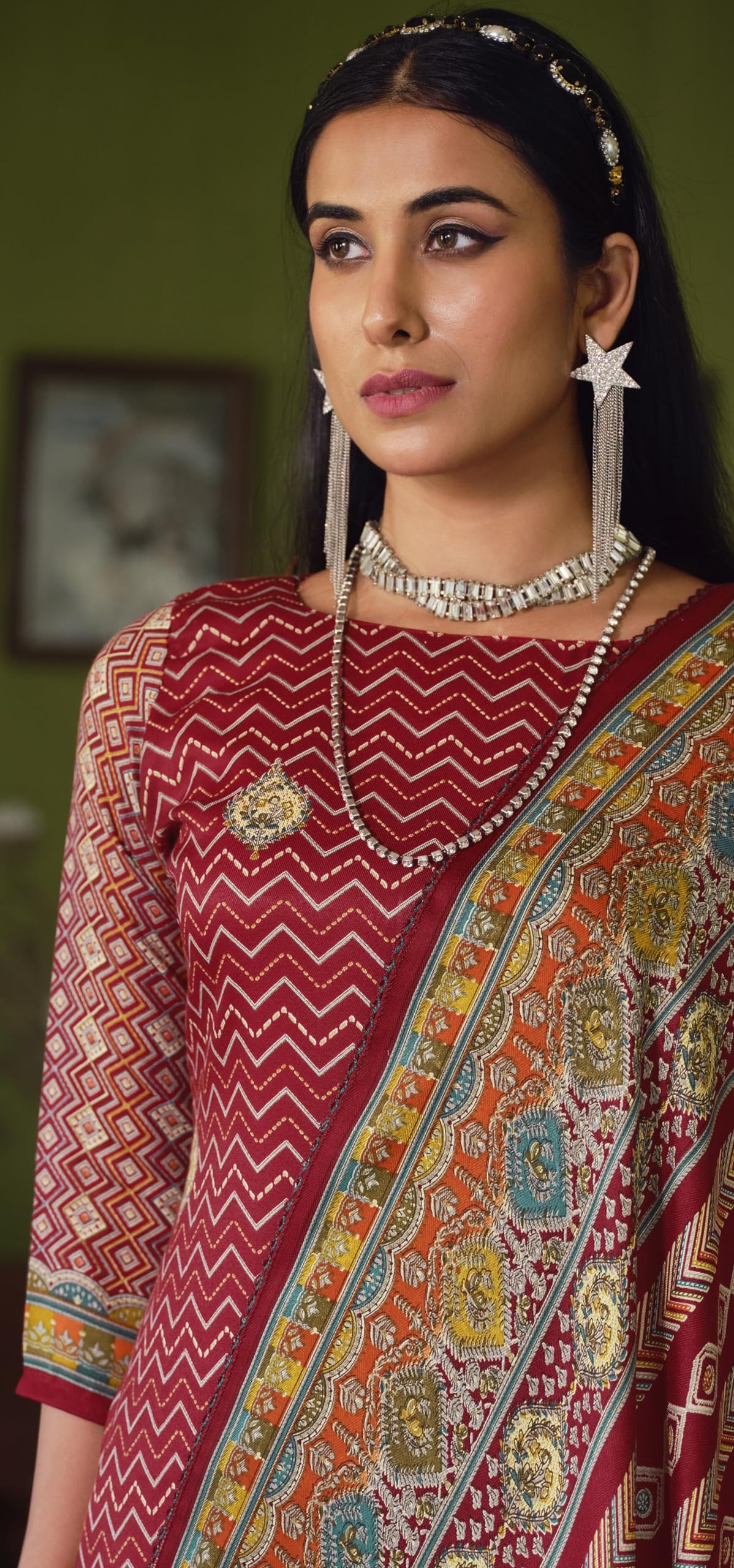 DRAVINAM Trends Women's Unstitched Digital Printed Winter Pure Woollen Pashmina Pakistani Salwar Kameez Suit Dress Materials with Woolen Shawl Dupatta