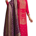 DRAVINAM Trends Unstitched Meenakari Zari Dola Banarasi Silk Salwar suit Dress Material with Dola Jacquard Double Jari Heavy Beautiful Dupatta (Peach and Dark Purple)