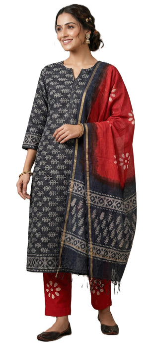DRAVINAM Trends Jaipuri Hand Block Print Pure Kota Doriya Unstitched Suit Dress Material with Kota Doriya Hand Printed Dupatta
