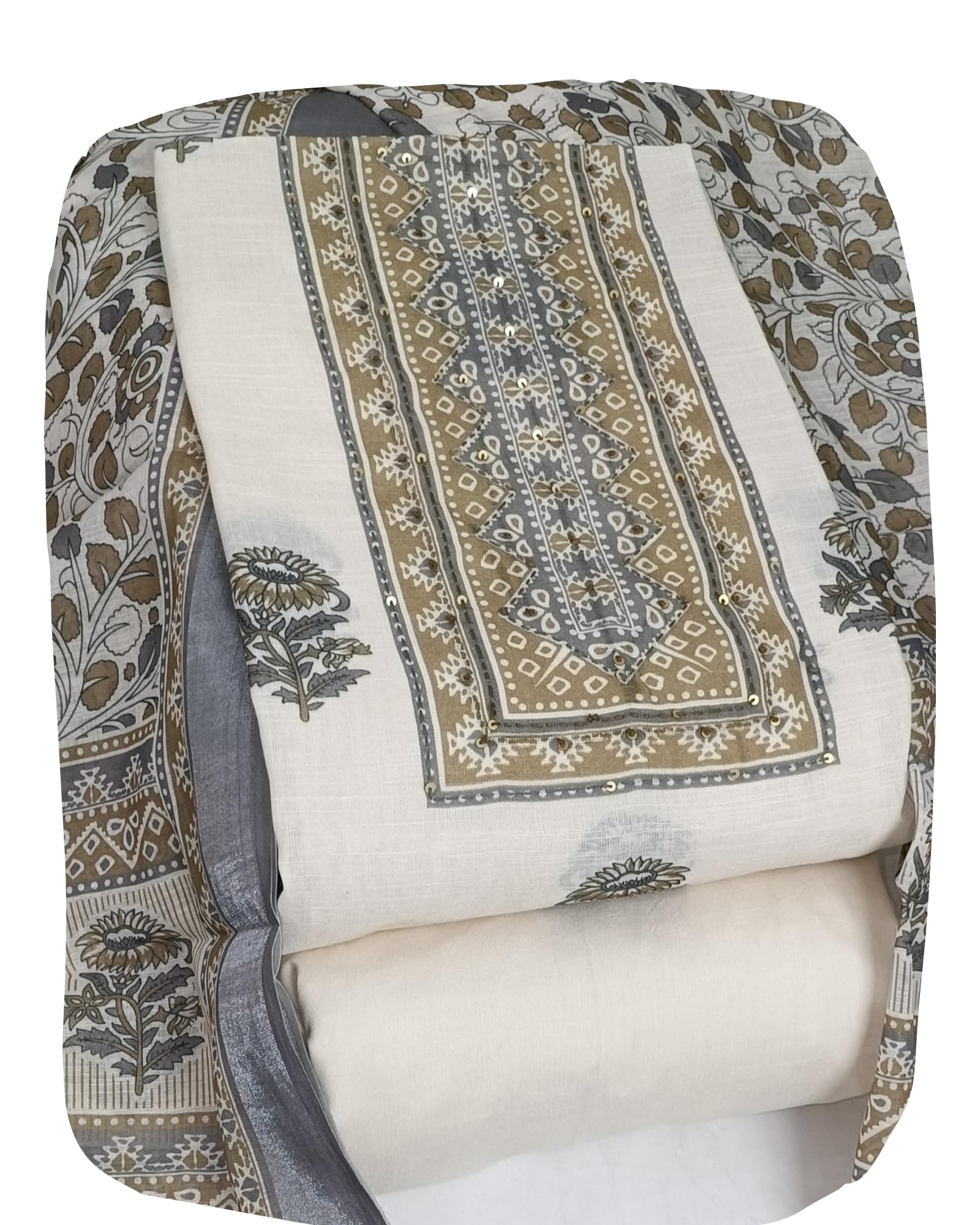 DRAVINAM Trends Women's Premium Pure Linen Floral Printed Unstitched Salwar Suit Dress Material with Dupatta