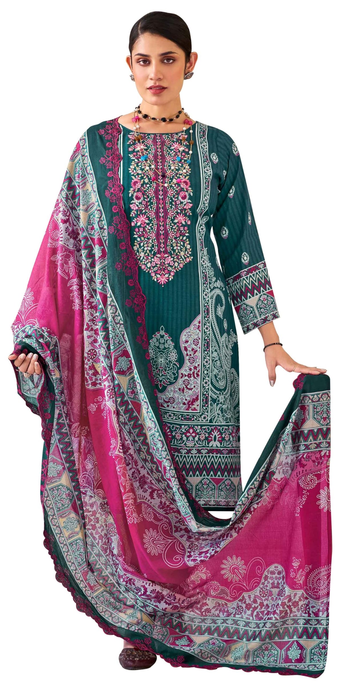 DRAVINAM Trends Women's Unstitched Salwar Suit Dress Material - Cotton Digital Printed Organza Embroidered Kameez II Unstitch Bottoms II Cotton Dupatta