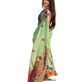 DRAVINAM Trends Women's Soft Printed Pure Linen Saree With Blouse Piece (Light Green)