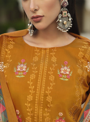 DRAVINAM Trends Women's Unstitched Jam Cotton Embroidered Suit Material - Jam Cotton Heavy Embroidered Cutwork Shirt II Rayon Bottoms II Cotton Printed Dupatta