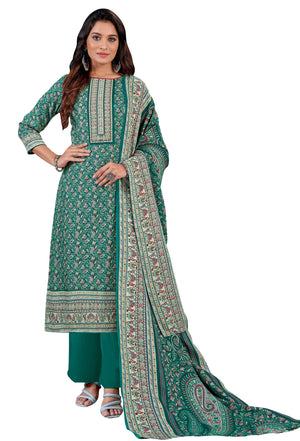 DRAVINAM Trends Women's Unstitched Kaani Digital Print Swaroski Work Spun Pashmina Winter wear Dress Material Fabric for Salwar Suit with printed Pashmina Kashmiri shawl dupatta (Free size)
