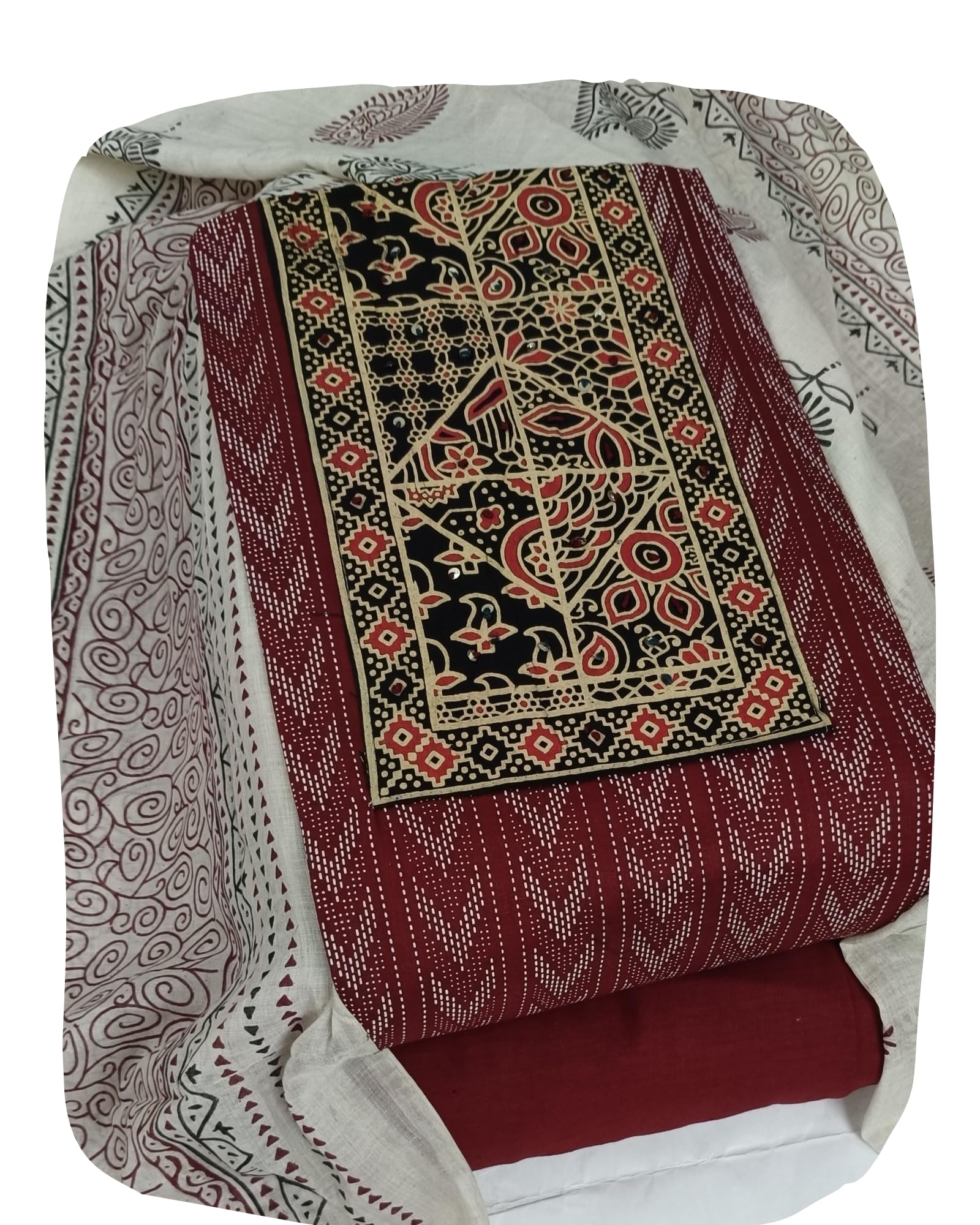 DRAVINAM Trends Women's Cambric Cotton Dress Material | Unstitch Kalamkari Printed Suit Set with Cotton Dupatta