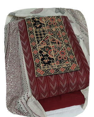 DRAVINAM Trends Women's Cambric Cotton Dress Material | Unstitch Kalamkari Printed Suit Set with Cotton Dupatta