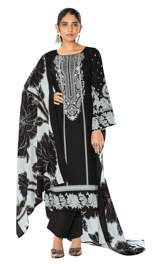 DRAVINAM Trends Unstitched Pure Lawn Cotton Pakistani Embroidered Suit Dress Material with Unstitched Bottoms and Cotton Dupatta