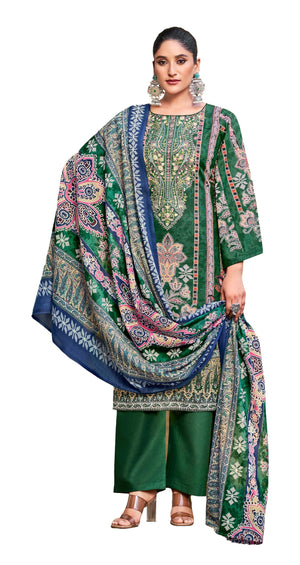 DRAVINAM Trends Women's Pure Lawn Cotton Pakistani Embroidered Suit Dress Material with Unstitched Bottoms and Cotton Dupatta