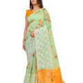 DRAVINAM Trends Women's Jacquard Organza Saree With Blouse Piece (NaaOr_5_Sea Green And Yellow)