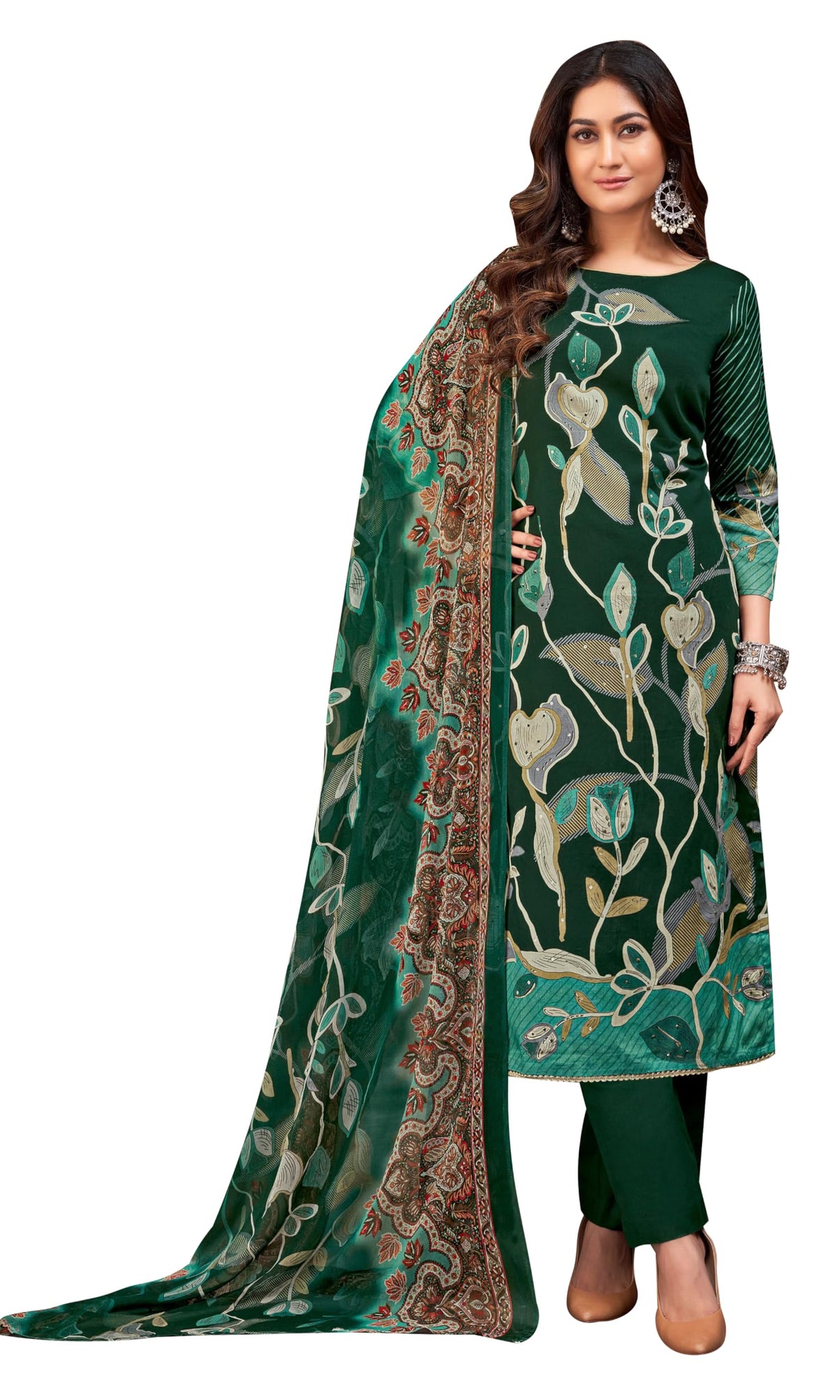 DRAVINAM Trends Women's Viscose Jam Cotton Handwork Unstitched Salwar Suit Dress Material - Pure Jam Discharge Print with Hand work Kameez | Viscose Rayon Bottom |Pure German Bemberg Print Dupatta