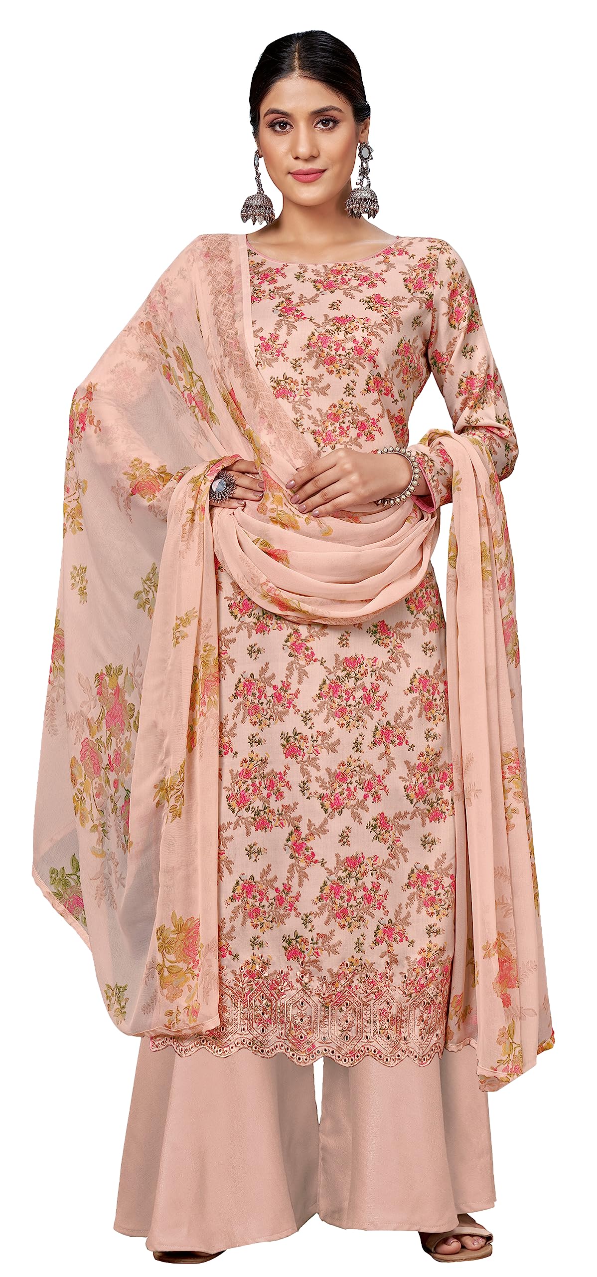 DRAVINAM Trends Unstitched Printed Embroidered Cotton Salwar Suits Dress Material with Chiffon Dupatta