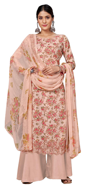 DRAVINAM Trends Unstitched Printed Embroidered Cotton Salwar Suits Dress Material with Chiffon Dupatta