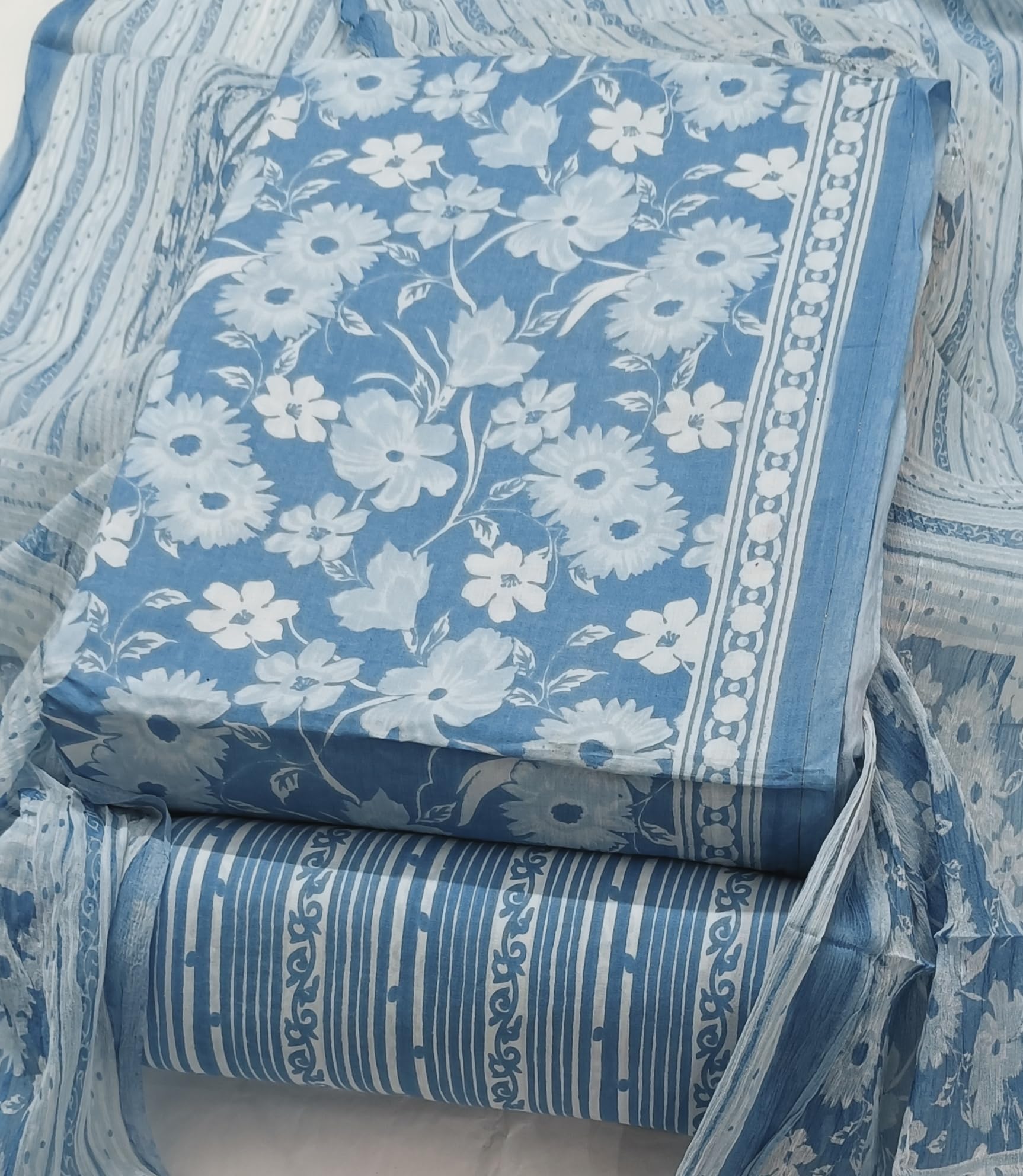 DRAVINAM Trends Jaipuri Printed Pure Cambric Unstitched Cotton Suit Dress Material with Chiffon Printed Dupatta