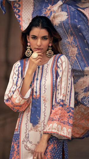 DRAVINAM Trends Women's Unstitched Pakistani Digital Print Daman Embroidered Pure Viscose Woollen Pashmina Salwar Suit Dress Material with Pashmina Digital Printed Shawl Dupatta (Free Size)