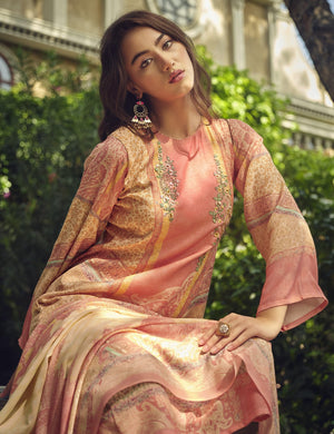 DRAVINAM Trends Women's Viscous Pashmina Digital Printed Fancy Embroidered Salwar Suit Dress Material with Pure Woolen Showl Digital Printed Dupatta