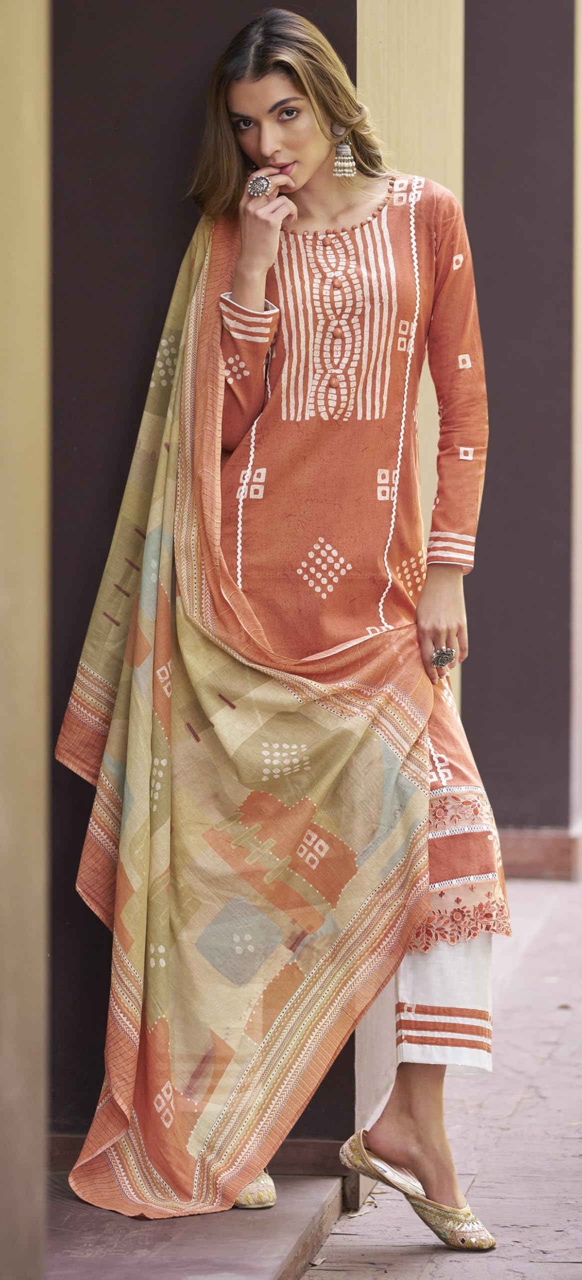 DRAVINAM Trends Women Pure Lawn Camric Digital Print Heavy Shifli Lace and Daman Heavy Embroidery Unstitched Suit Dress Material with Cotton Dupatta