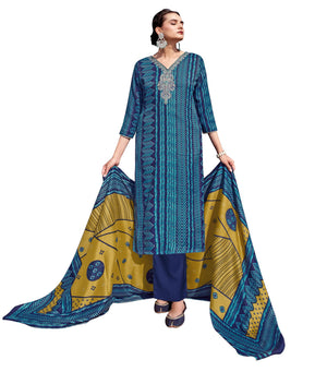 DRAVINAM Trends Women's Pure Pashmina Printed and Embroidered Suit Dress Material with Pure Pashmina Dobby Printed Shawl