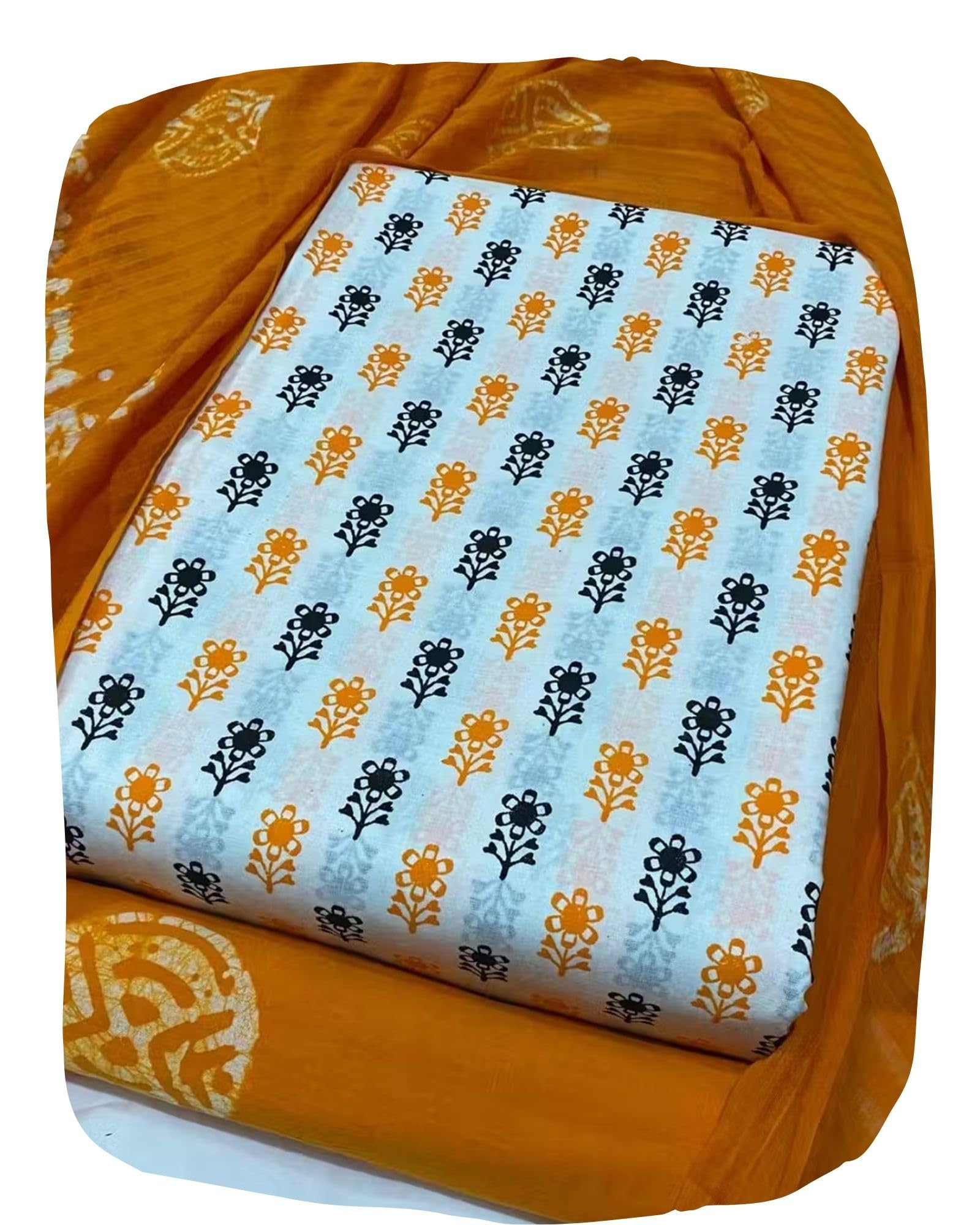 DRAVINAM Trends Unstitched Jaipuri Handmade Wax Batik Print Soft Cotton Dress Material with Dupatta