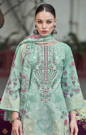 DRAVINAM Trends Women's Unstitched Premium Cotton Suit Material - Soft Cotton Digital Printed Embroidered Kameez II Unstitch Bottoms II Cotton Malmal Printed Dupatta