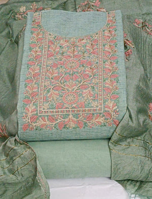 DRAVINAM Trends Embroidered Premium Cotton Unstitched Suit Dress Material for Women with Soft Silk Embroidered Dupatta