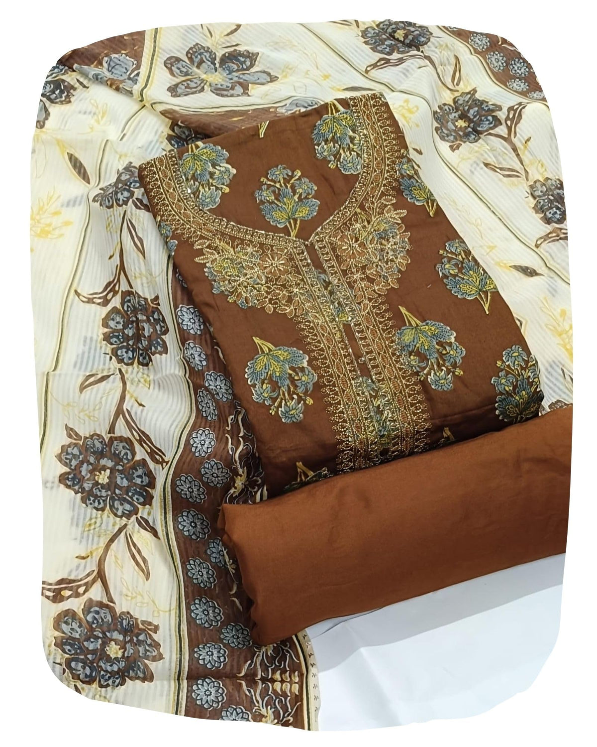 DRAVINAM Trends Women's Unstitched Jaam Cotton Dress Material | Printed Embroidered Unstitched Suit Set with Rayon Bottoms and Printed Dupatta