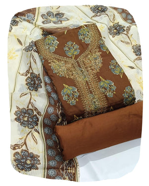 DRAVINAM Trends Women's Unstitched Jaam Cotton Dress Material | Printed Embroidered Unstitched Suit Set with Rayon Bottoms and Printed Dupatta
