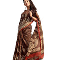 DRAVINAM Trends Women's Linen Printed Saree with Blouse Piece (Brown)