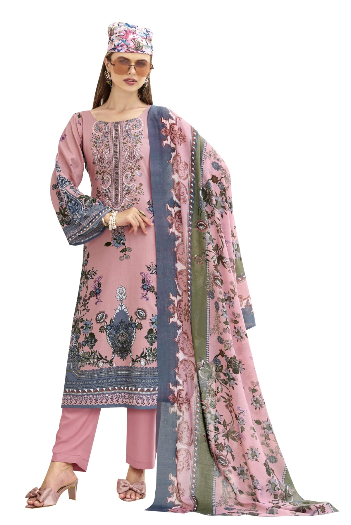 DRAVINAM Trends Unstitched Pakistani Embroidered Pure Rayon Salwar Suit Dress Materials with Cotton Dupatta