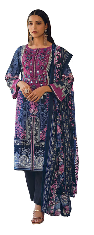DRAVINAM Trends Women's Unstitched Printed Embroidered Pure Cotton Pakistani Salwar Suit Dress Materials with Cotton printed Dupatta (Black)
