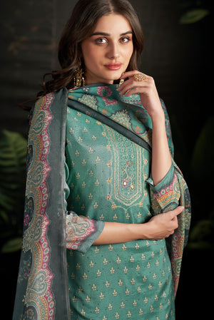 DRAVINAM Trends Women's Unstitched Maslin Salwar Suit Dress Material - Pure Bemberg Maslin Aari Work Kameez II Rayon Unstitch Bottoms II Viscose Maslin Digital Prints Dupatta