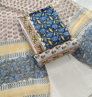 DRAVINAM Trends Sanganeri Hand Block Print Pure Cambric Unstitched Cotton Suit Dress Material with Kota Doriya Hand Printed Dupatta