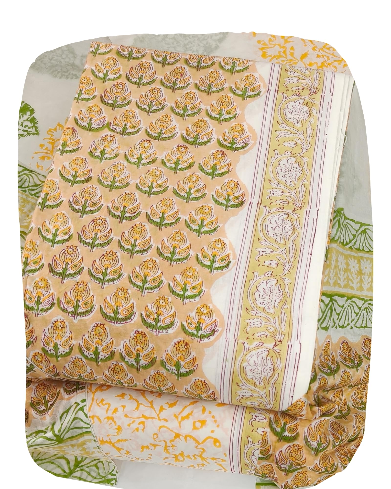 DRAVINAM Trends Hand Block Print Jaipuri Cambric Unstitched Cotton Suit Dress Material for Women with Mulmul Cotton Hand Printed Dupatta