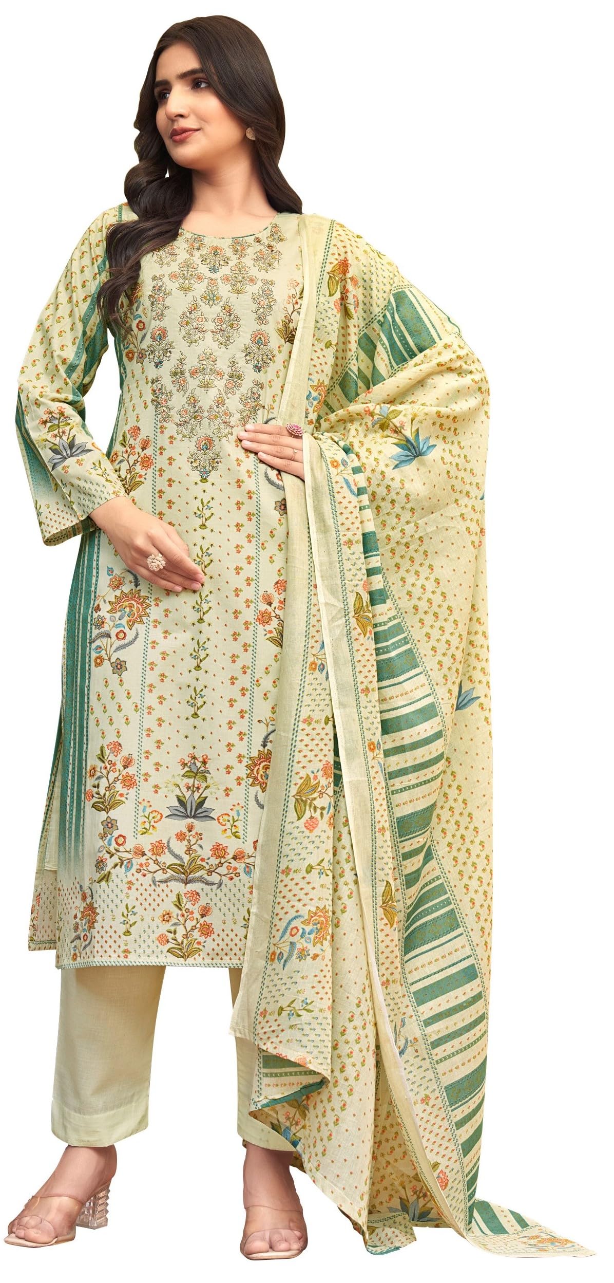 DRAVINAM Trends Women's Unstitched Salwar Suit Dress Material - Cotton Digital Printed Organza Embroidered Kameez II Unstitch Bottoms II Cotton Dupatta