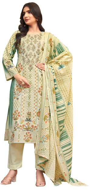 DRAVINAM Trends Women's Unstitched Salwar Suit Dress Material - Cotton Digital Printed Organza Embroidered Kameez II Unstitch Bottoms II Cotton Dupatta