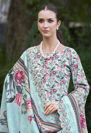 DRAVINAM Trends Women's Stitched Digital Print Embroidered Scalloping Cutwork Pure Cotton Kurta Pant Suit Set with Cotton Embroidered Scalloping Cutwork Dupatta (XL / 42)