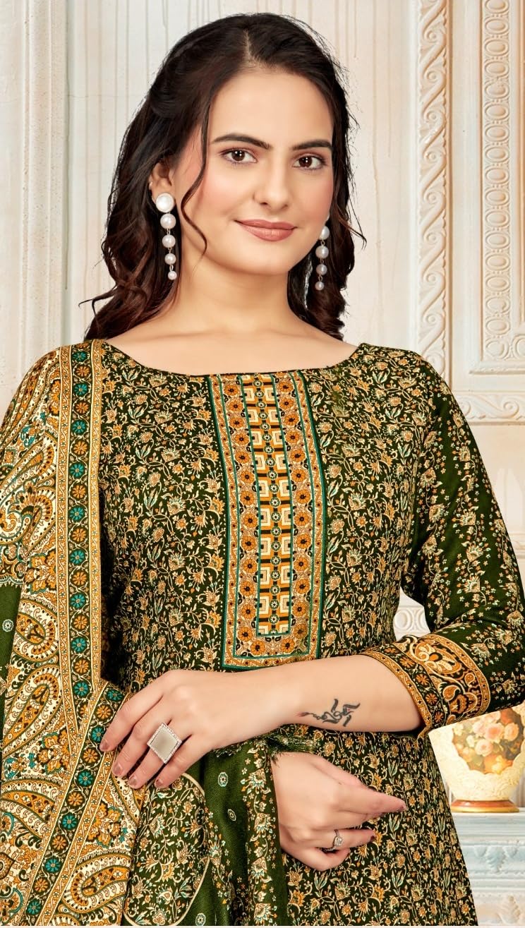 DRAVINAM Trends Women's Unstitched Winter Wear Kaani Digital Printed Heavy Woolen Pashmina Salwar Suit Dress Material with Printed Shawl Dupatta