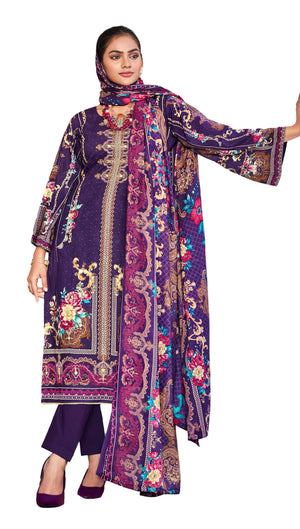 DRAVINAM Trends Women's Unstitched Embroidered Suit Dress Material - Heavy Viscose Rayon Printed Top with Fancy Hand Work and Siroski Work (2.5m), Rayon Bottom (2.8m), Cotton Dupatta (2.25m)