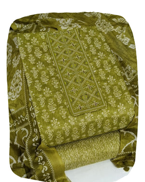 DRAVINAM Trends Women's Printed Embroidered and Hand Work Premium Cotton Jaipuri Unstitched Salwar Suit Dress Material with Mulmul Cotton Dupatta