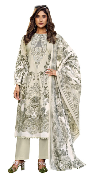 DRAVINAM Trends Women's Unstitched Cotton Suit Dress Material -Embroidered Digital Print Top II Plain Bottoms II Digital Print Dupatta