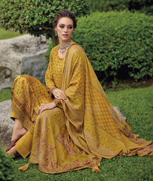 DRAVINAM Trends Women's Pure Viscose Pashmina Digital Printed Hand Work Unstitch Salwar Suit Dress Material with Pure Pashmina Shawl Dupatta