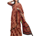 DRAVINAM Trends Women's Soft Mul Mul Cotton Vegetable Print Saree with Zari Border and Printed Blouse Piece (Peach)